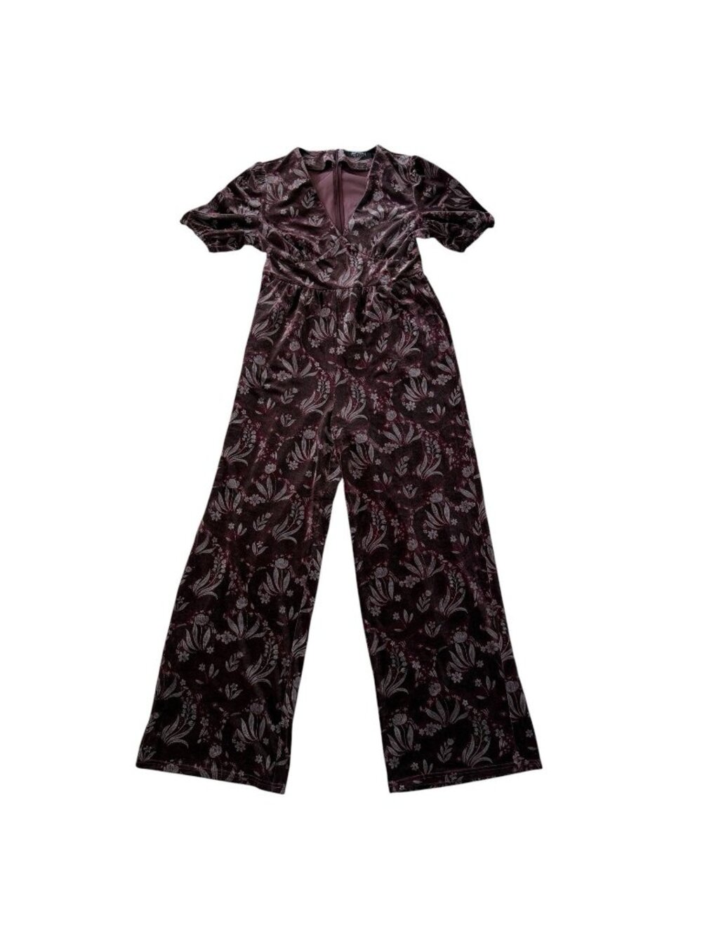 DISTURBIA VELOUR JUMPSUIT SNAKE FOIL FLORAL PRINT SIZE 8 WHIMSIGOTH POCKETS